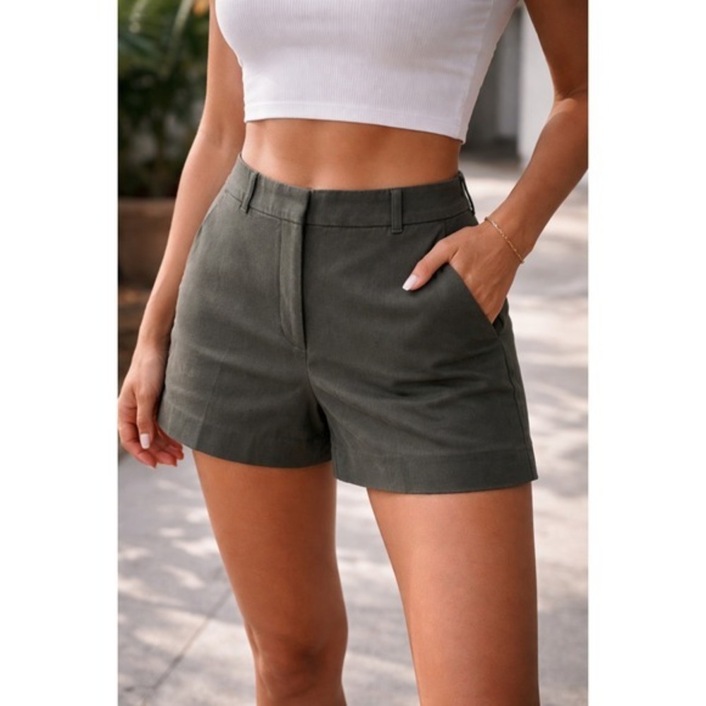 Olive High-Waist Tailored Women’s Shorts